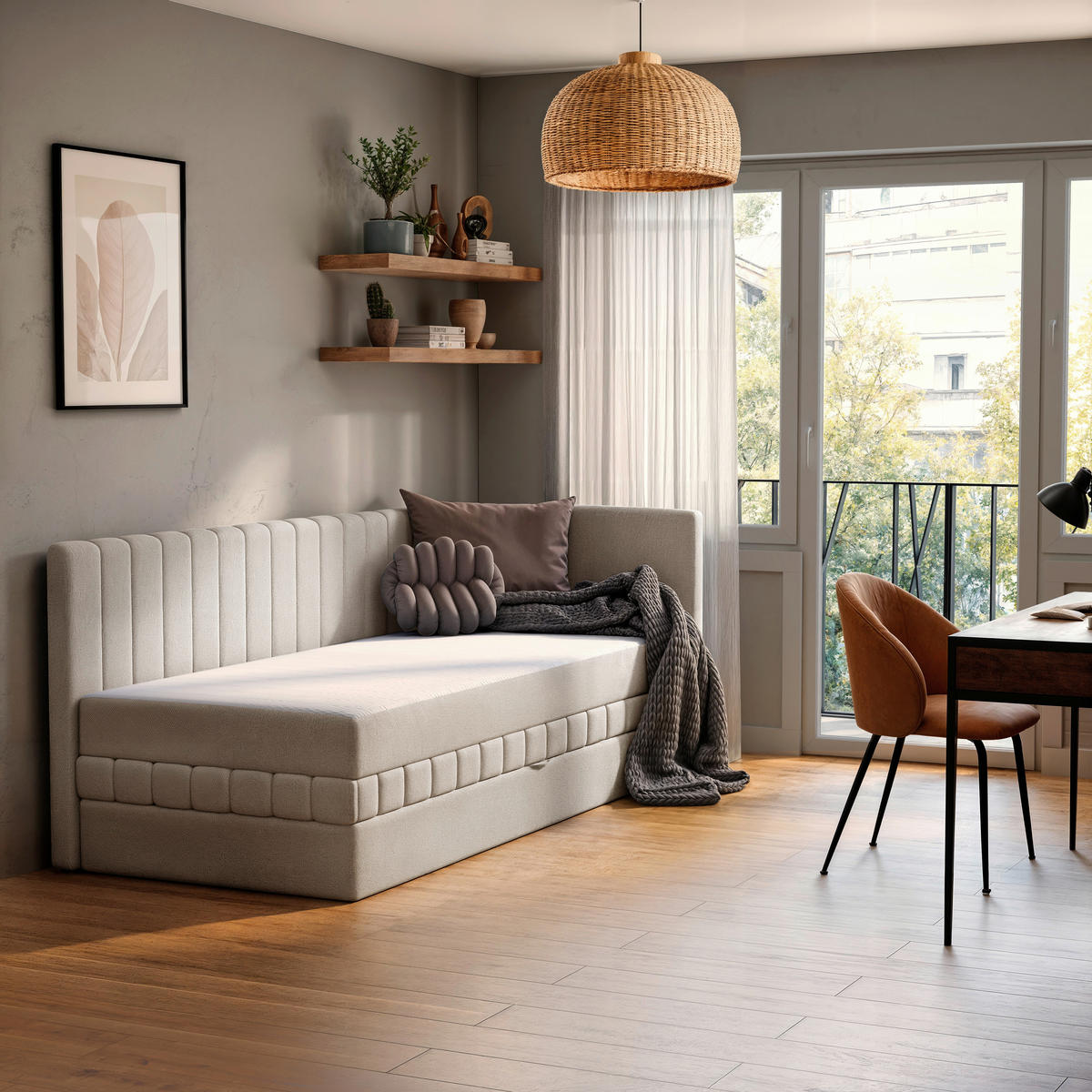 SCHLAFSOFA in Struktur Beige  - Beige/Schwarz, Design, Holz/Holzwerkstoff (212/83/99cm) - MID.YOU
