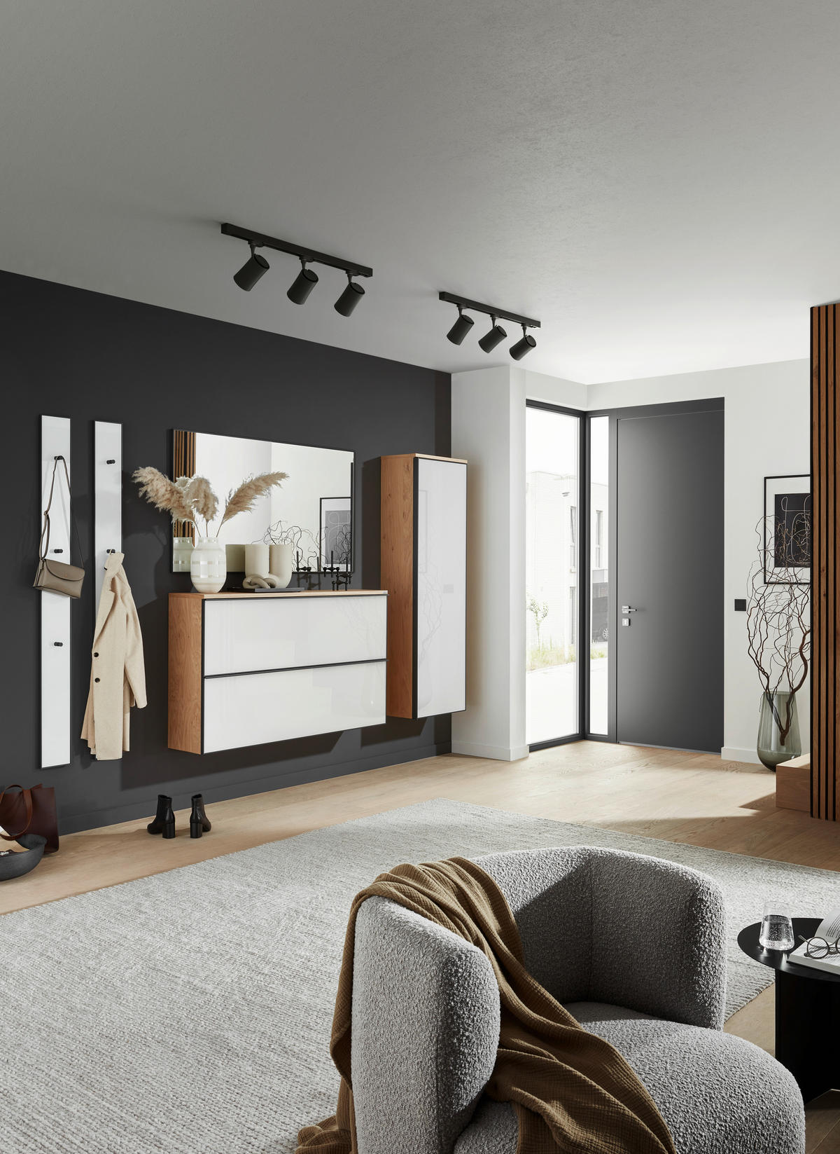 SCHUHKIPPER  in 140/83/31 cm  - Weiss/Eichefarben, Design, Glas/Holz (140/83/31cm) - Dieter Knoll