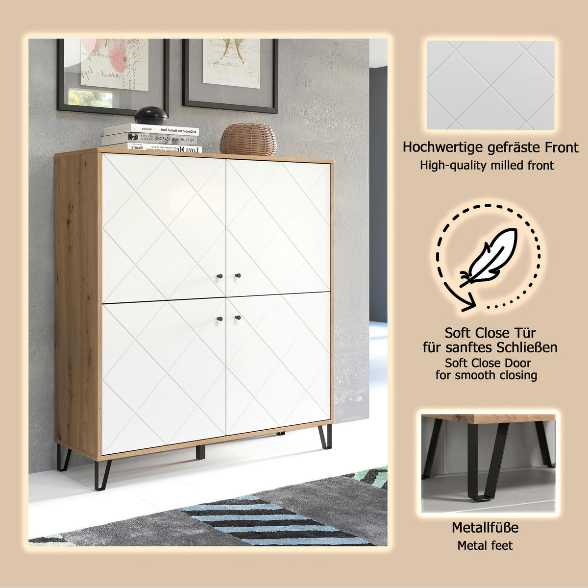 HIGHBOARD TOUCH 123/136/40 cm  - Schwarz/Weiß, Design, Holzwerkstoff/Kunststoff (123/136/40cm) - MID.YOU