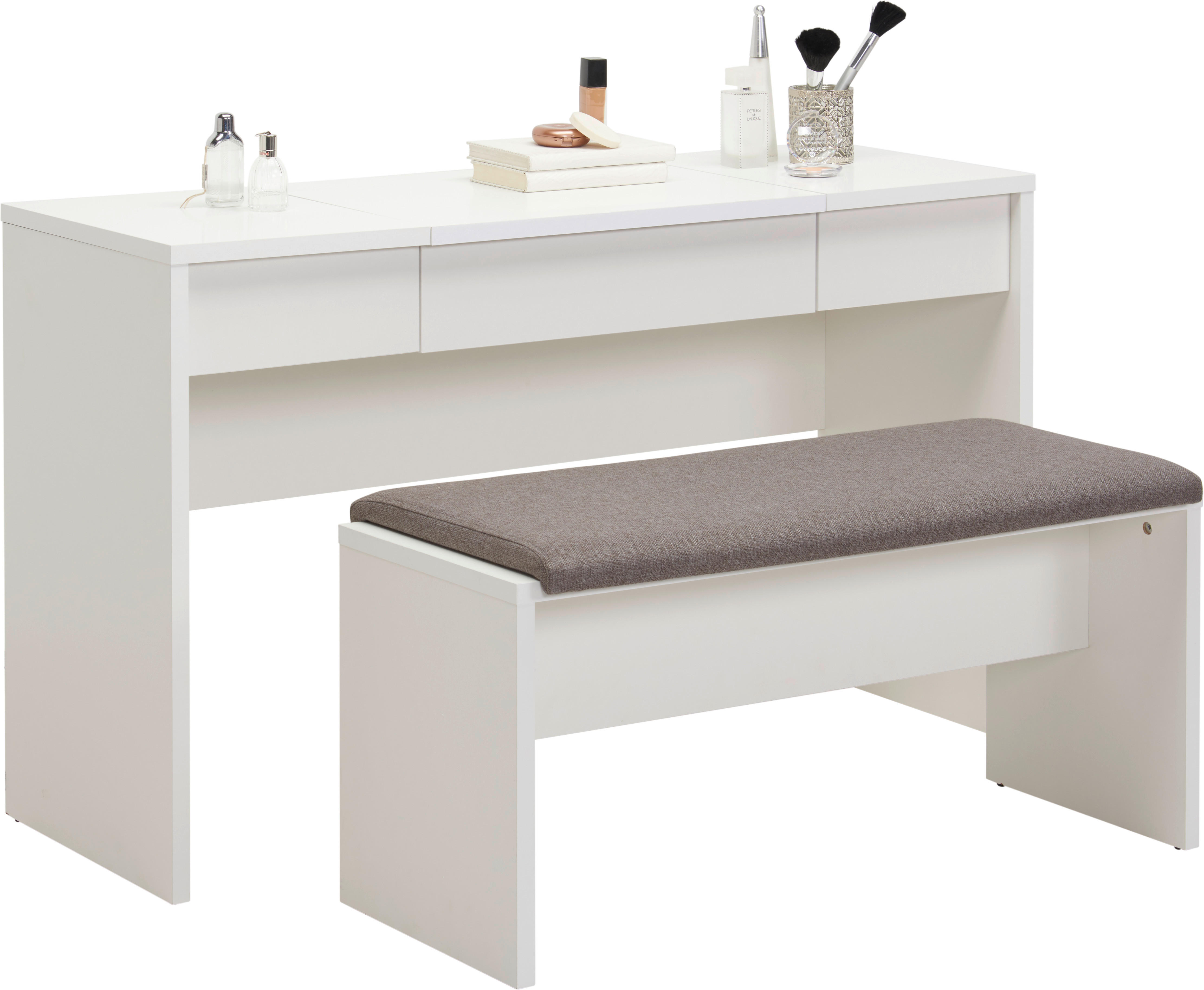 SCHMINKTISCH Grau, Weiß  - Weiß/Grau, Design, Holzwerkstoff/Textil (125/42/81cm) - Carryhome
