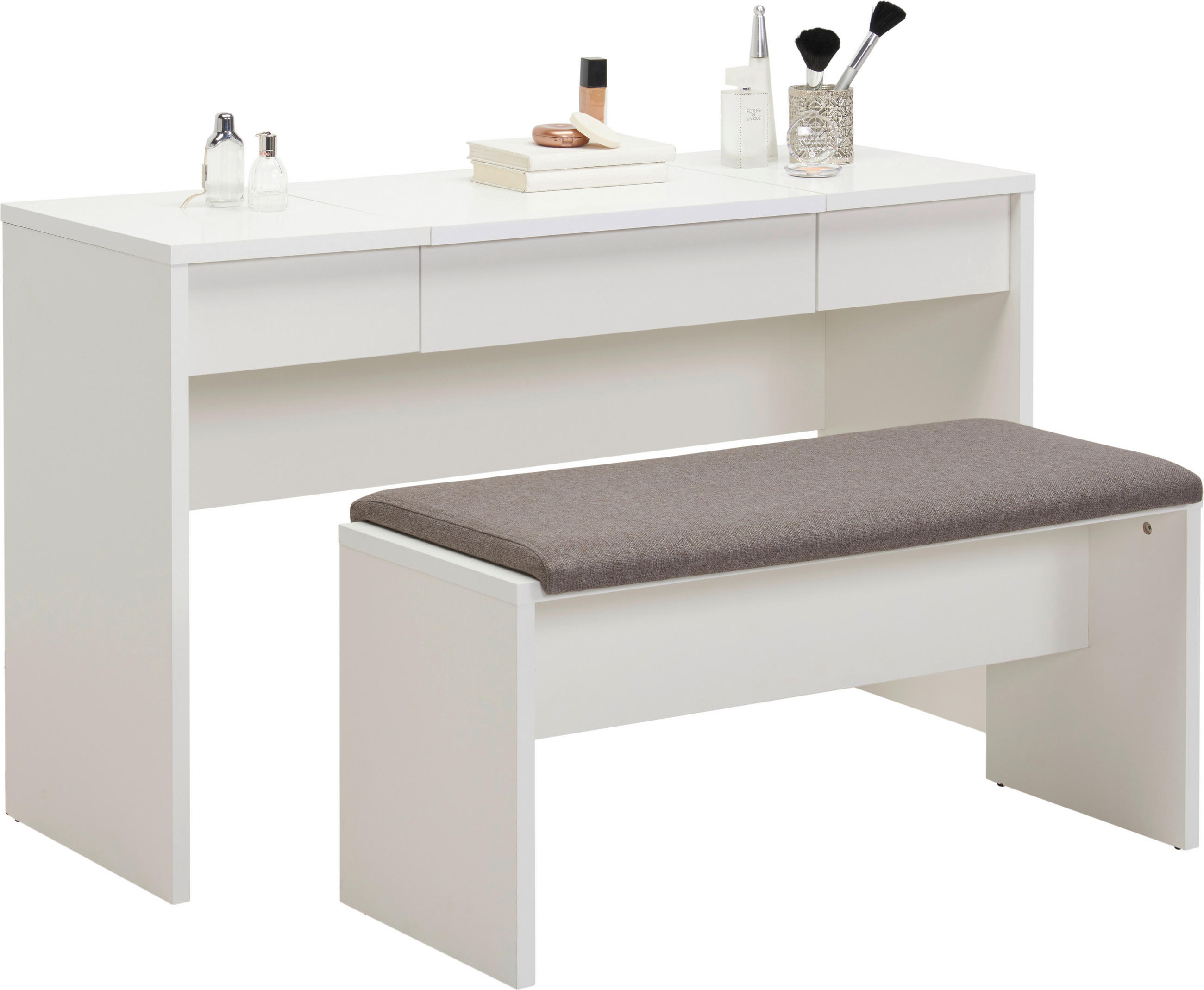 KOZMETIČNA MIZA leseni material - siva/bela, Design, leseni material/tekstil (125/81/42cm) - Xora