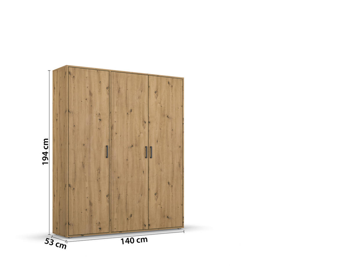 DREHTÜRENSCHRANK in Eiche Artisan  - Eiche Artisan, Modern, Holzwerkstoff/Kunststoff (140/194/53cm) - Rauch Möbel