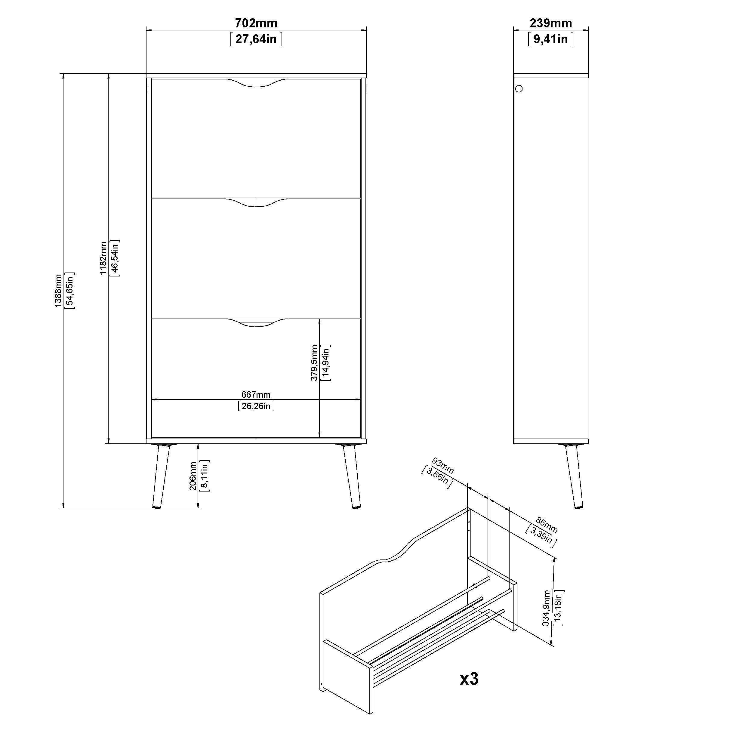 SCHUHKIPPER  in 70,2/138,8/23,96 cm  - Eichefarben/Weiß, Design, Holz/Holzwerkstoff (70,2/138,8/23,96cm) - Livetastic