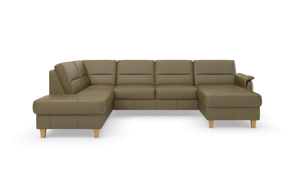 WOHNLANDSCHAFT PALMERA E in Echtleder Olivgrün  - Eichefarben/Olivgrün, Basics, Leder/Holz (212/308/163cm) - Sit & More