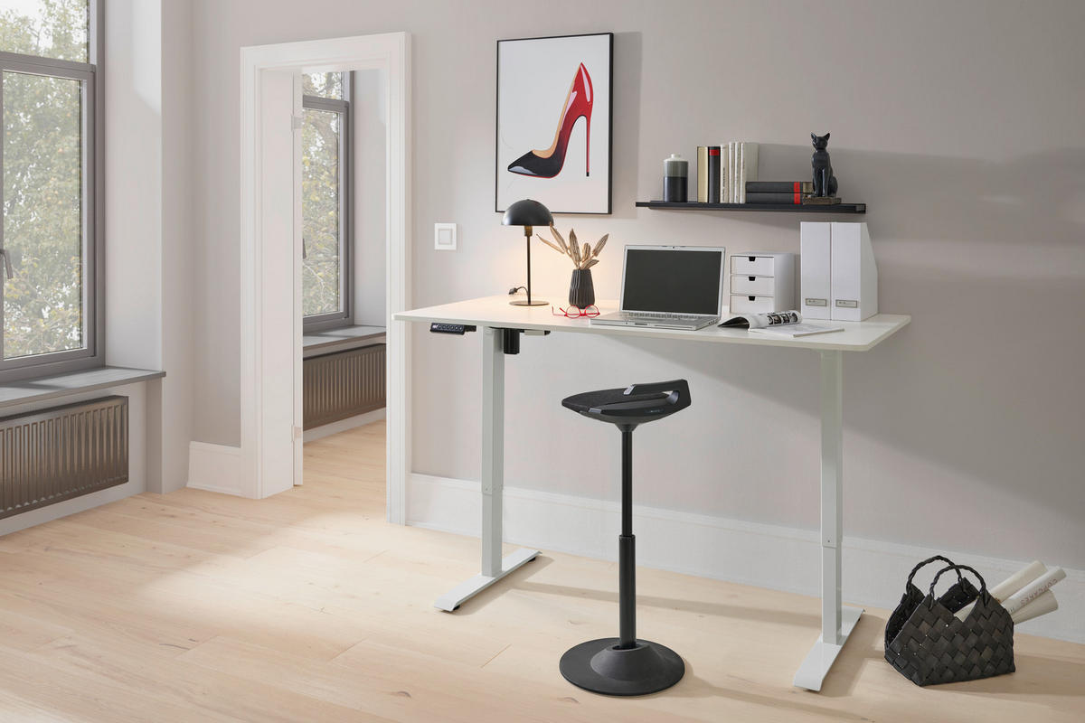 SCHREIBTISCH 160/80/73-123 cm Weiß elektrisch höhenverstellbar  - Weiß, MODERN, Holzwerkstoff/Metall (160/80/73-123cm) - Livetastic