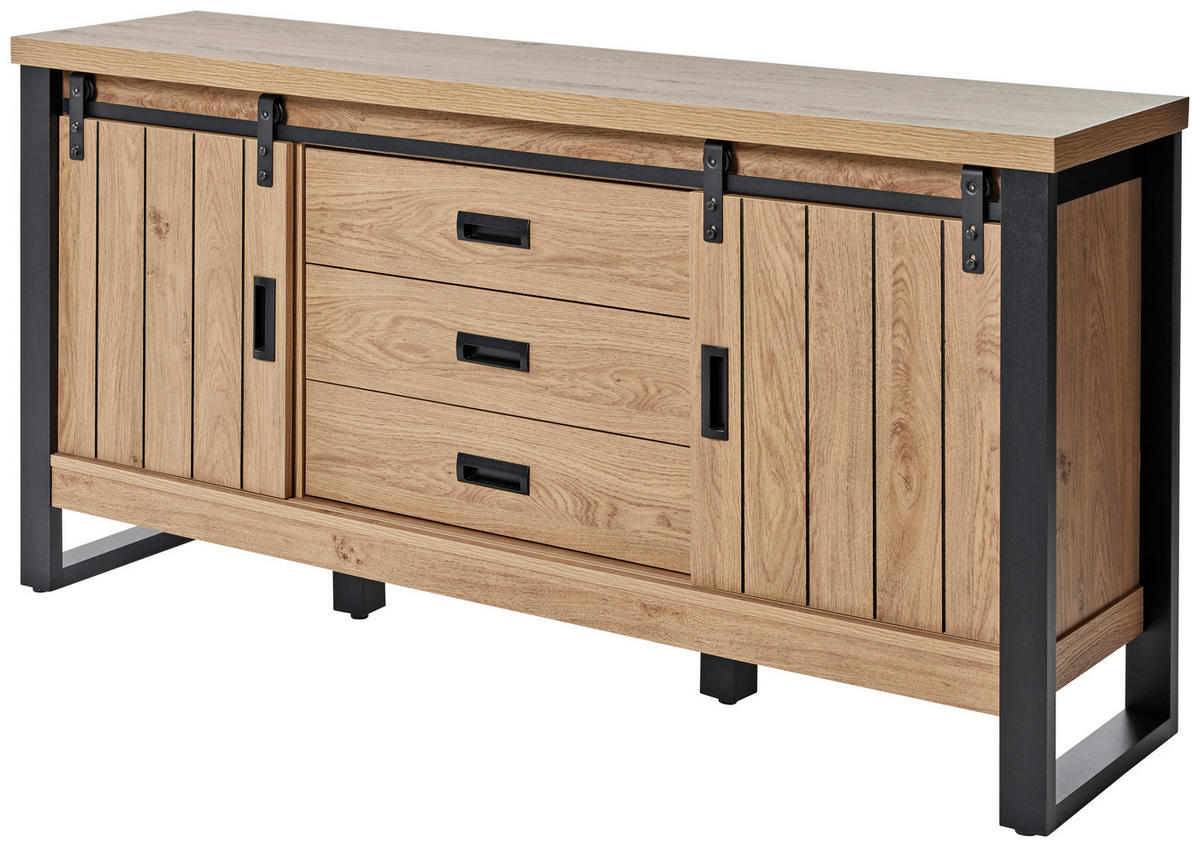 SIDEBOARD  in 153/75/39 cm  - Eichefarben/Schwarz, MODERN, Holzwerkstoff/Metall (153/75/39cm) - MID.YOU