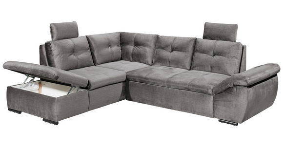 ECKSOFA in Mikrovelours Hellgrau  - Hellgrau/Schwarz, KONVENTIONELL, Kunststoff/Textil (217/265cm) - Carryhome