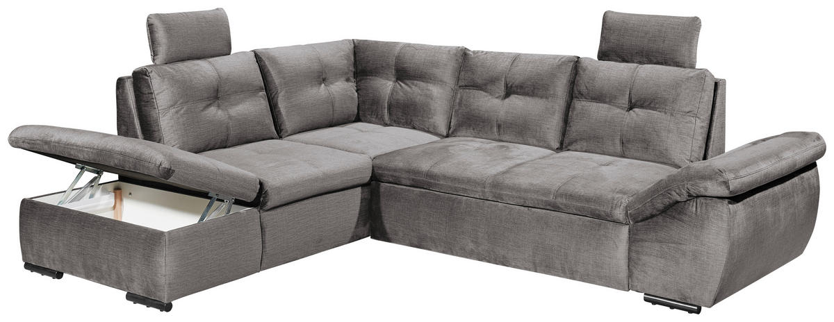 ECKSOFA in Mikrovelours Hellgrau  - Hellgrau/Schwarz, Konventionell, Kunststoff/Textil (217/265cm) - Carryhome