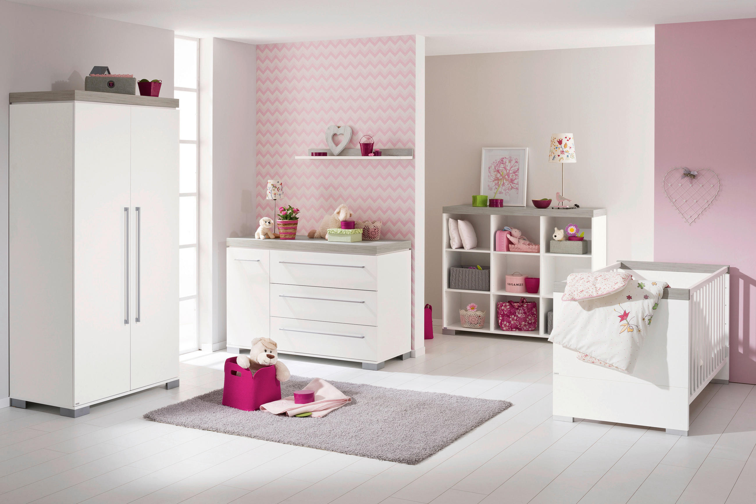 BABYKLEIDERSCHRANK Kira Eiche Nautik/Kreideweiß Weiß, Eichefarben, Grau  - Eichefarben/Silberfarben, Basics, Holzwerkstoff/Metall (94,8/193,1/55,6cm) - Paidi