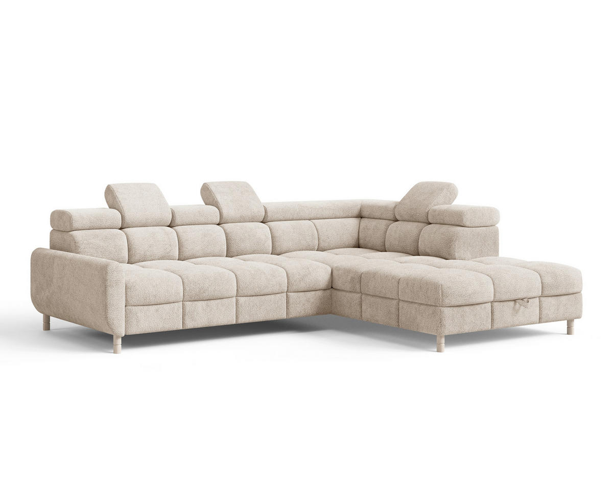 ECKSOFA BUN in Bouclé Beige  - Elfenbein/Beige, Design, Holz/Textil (276/209cm) - MID.YOU