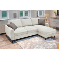 ECKSCHLAFSOFA JEFFREY Mikrovelours Creme  inkl. Zierkissen, Rückenkissen, Stauraum  - Taupe/Creme, KONVENTIONELL, Textil/Metall (230/150cm) - Livetastic