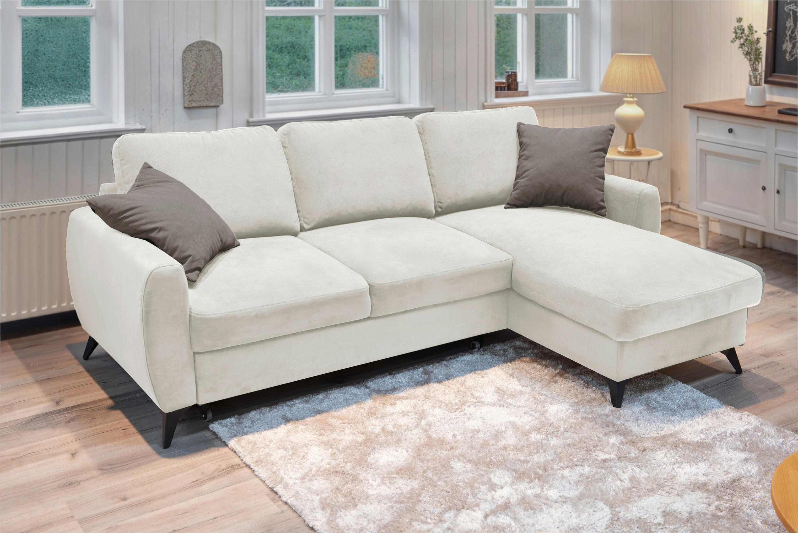 MID.YOU ROHOVÁ ROZKLÁDACÍ POHOVKA, kov, textil, kompozitní dřevo, krémová