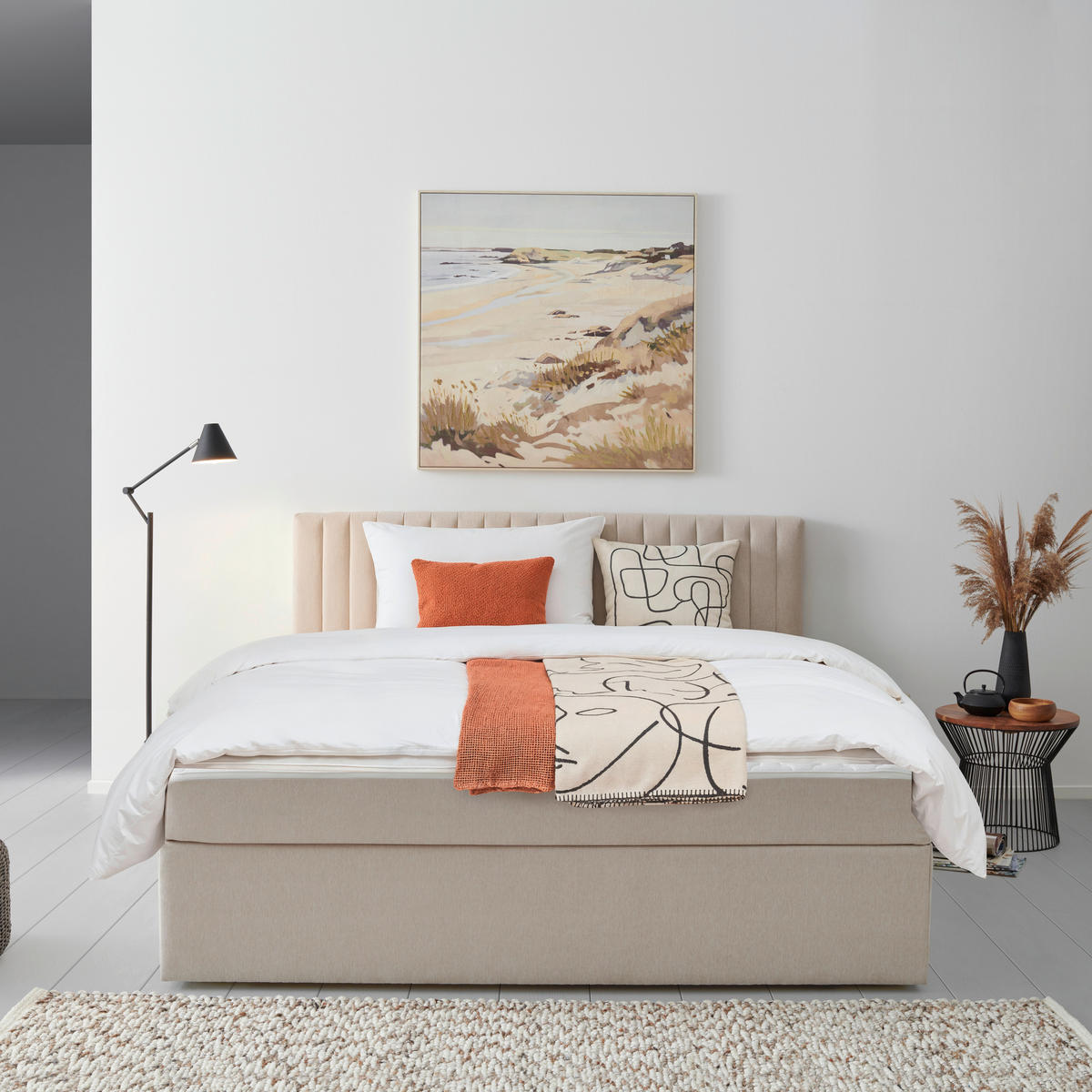 BOXBETT 180/200 cm,  in Creme, H3 + H3 = fest  - Creme, MODERN, Holz/Textil (180/200cm) - MID.YOU