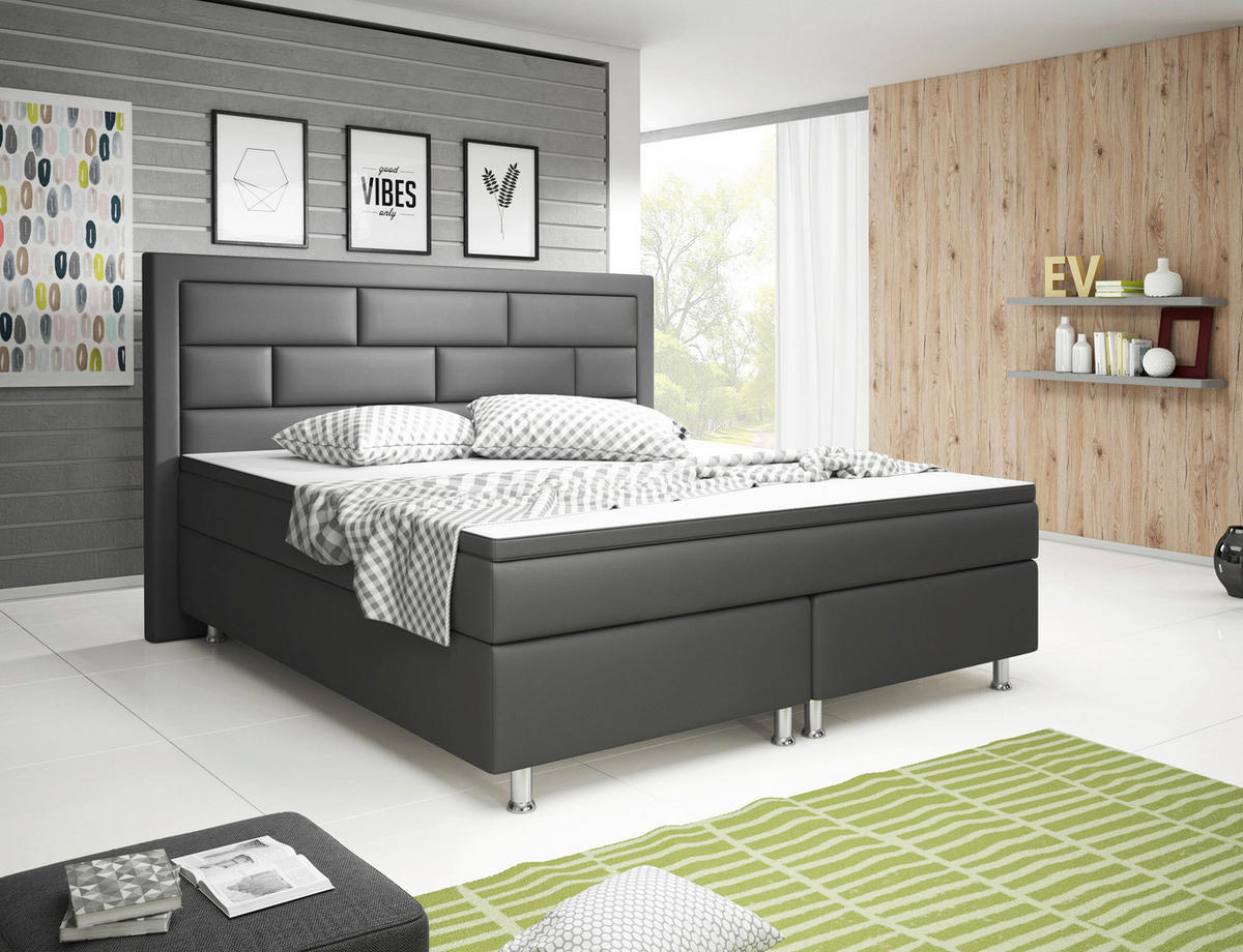 BOXSPRINGBETT 180/200 cm  in Anthrazit  - Anthrazit/Silberfarben, KONVENTIONELL, Textil/Metall (180/200cm) - MID.YOU