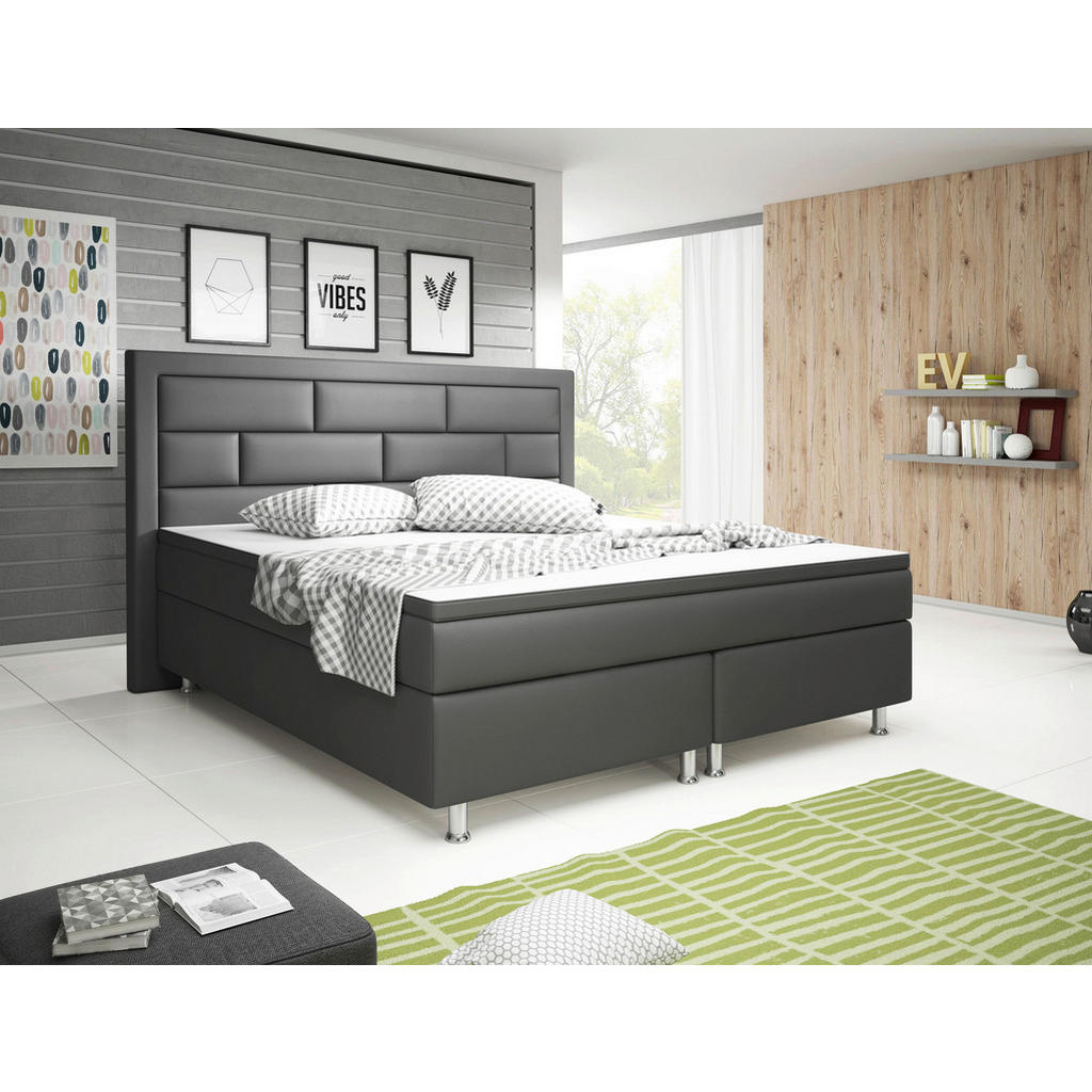 Thumbnail - Mid.you Boxspringbett, Anthrazit, Textil, H3, 7-Zonen, Höhe ca. 19 cm, 180x200 cm, Oeko-Tex® Standard 100, gepolstertes ...