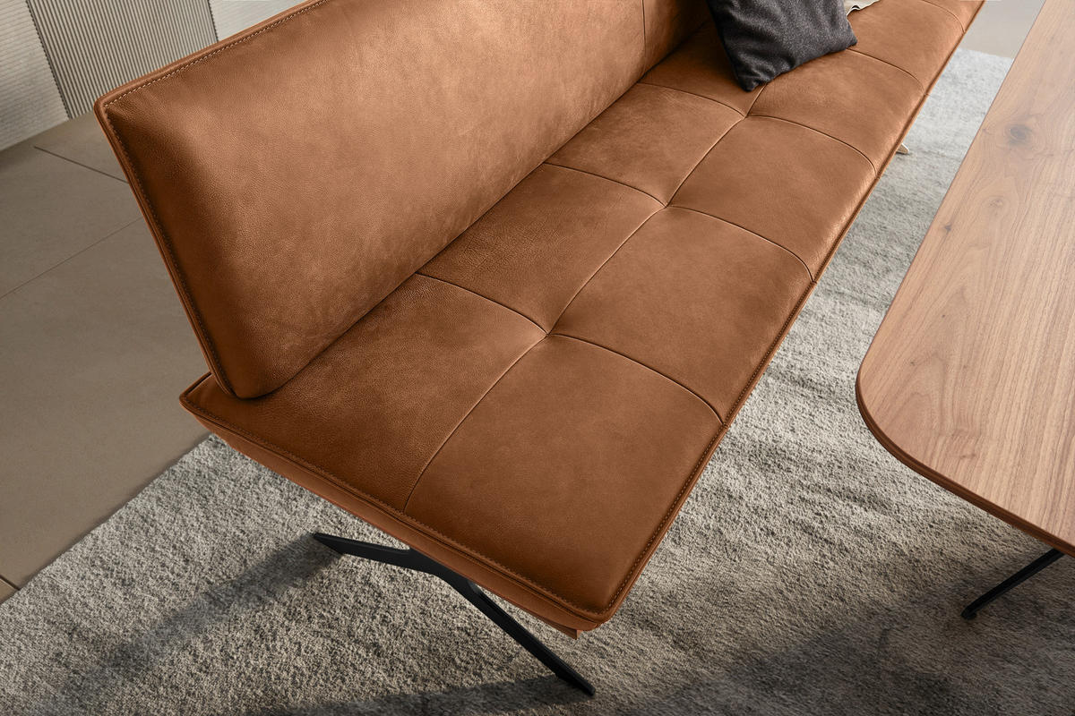 SITZBANK in Holz, Metall, Leder Schwarz, Cognac  - Cognac/Schwarz, Design, Leder/Holz (214/88/66cm) - Koinor