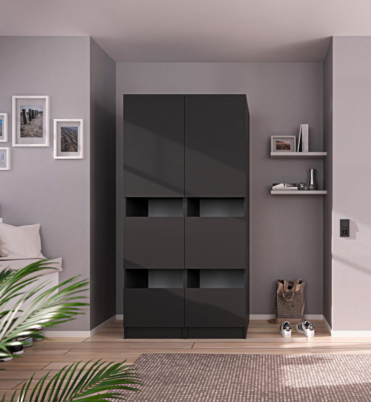 MEHRZWECKSCHRANK 50/200/68 cm  in Anthrazit  - Anthrazit/Schwarz, Design, Holzwerkstoff/Metall (50/200/68cm) - Milino
