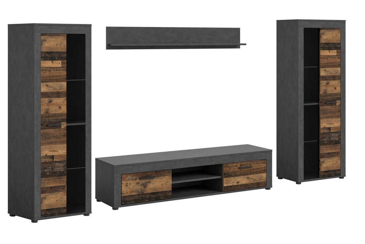 OBÝVACÍ STĚNA, šedá, přírodní barvy - šedá/černá, Design, kompozitní dřevo/plast (310/159/35cm) - MID.YOU