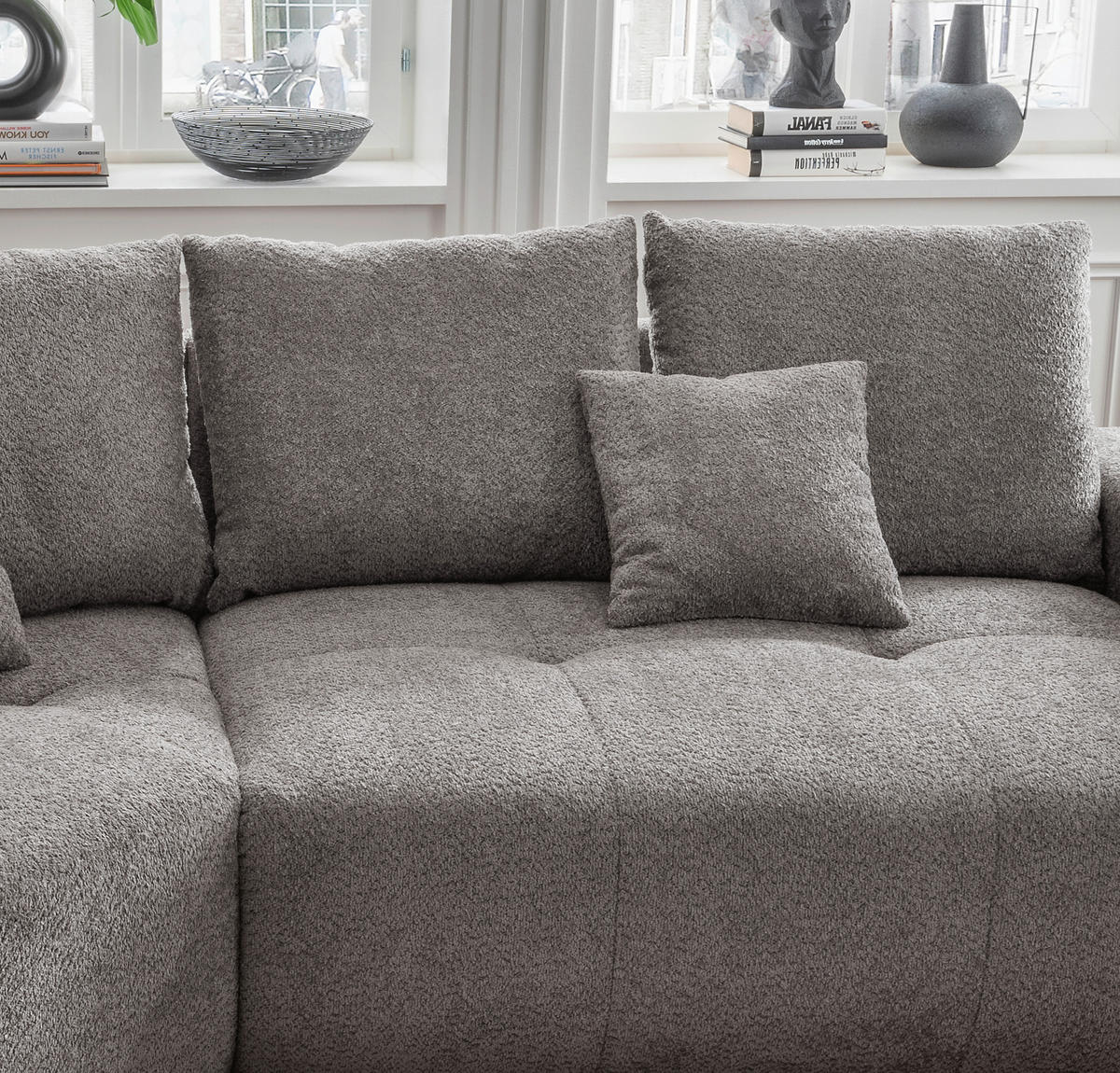 BIGSOFA Bouclé Anthrazit  - Anthrazit/Schwarz, MODERN, Kunststoff/Textil (323/91/155cm) - Livetastic