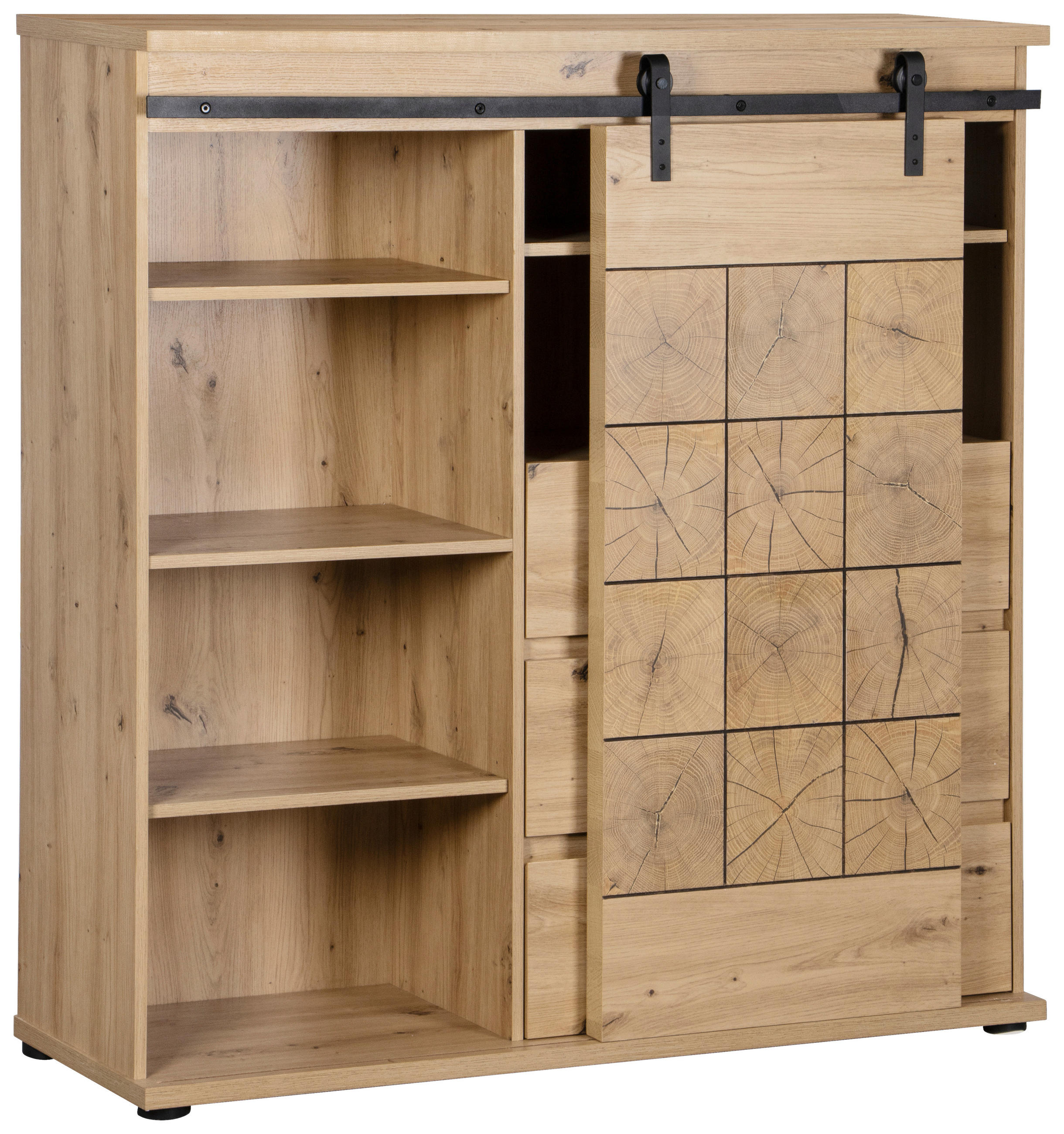 HIGHBOARD Schwarz, Eichefarben  - Eichefarben/Schwarz, LIFESTYLE, Holzwerkstoff/Kunststoff (120/126/40cm) - MID.YOU