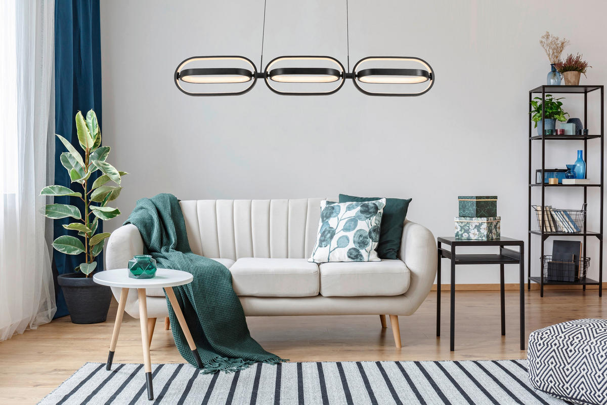 ZÁVESNÉ LED SVIETIDLO, 123/21/250 cm  - čierna, Design, kov/plast (123/21/250cm) - Novel