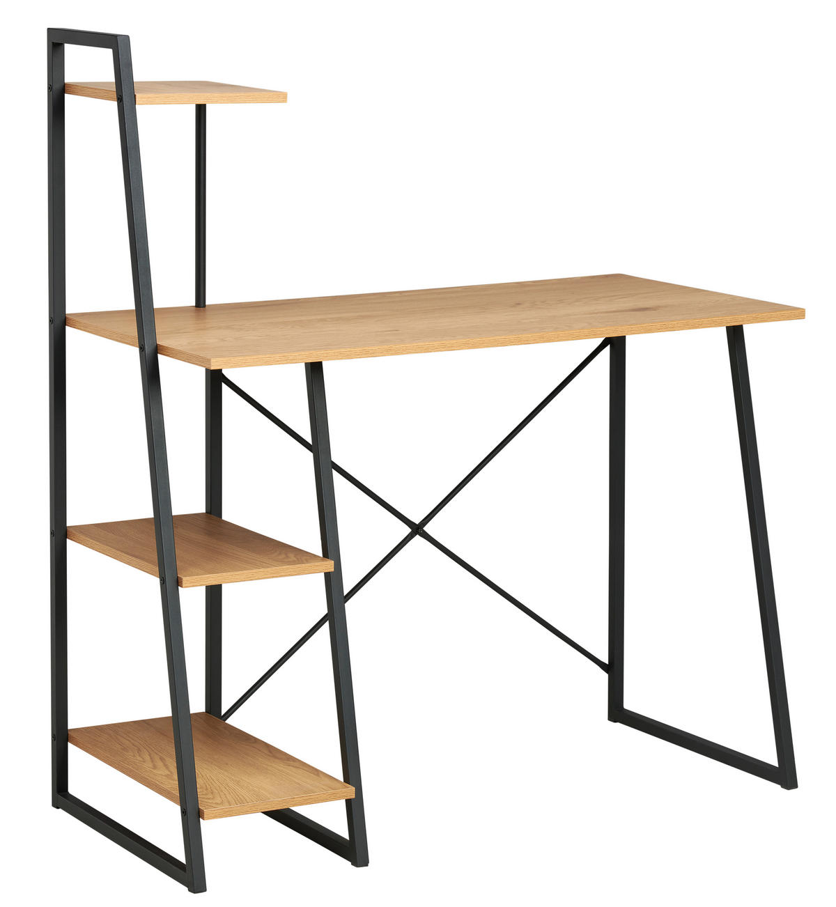 PISALNA MIZA kovina, leseni material črna, barve hrasta  - črna/barve hrasta, Moderno, kovina/leseni material (102/117/50cm) - MID.YOU