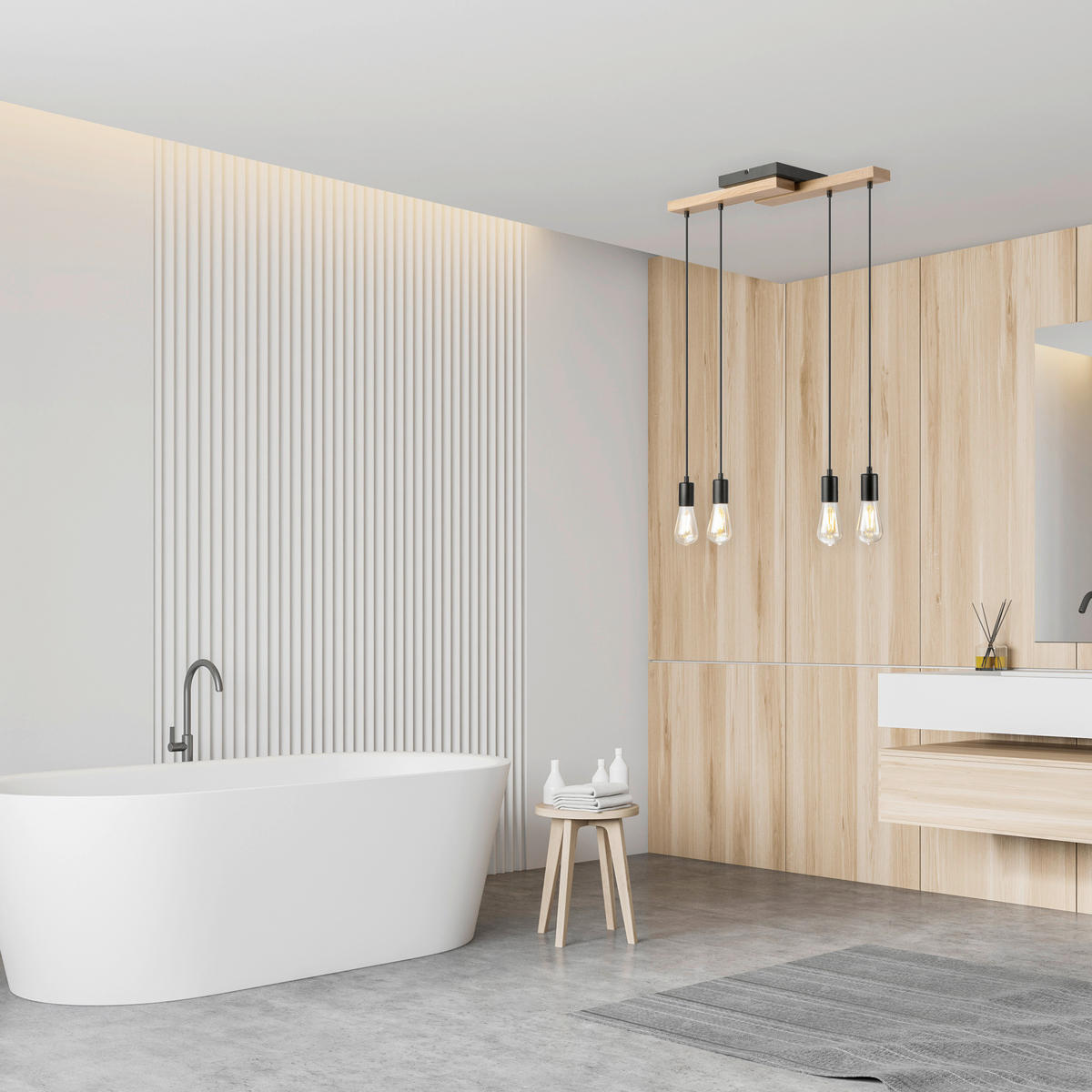 DECKENLEUCHTE    64/84/150 cm  - Honigeiche/Schwarz, Natur, Holz/Metall (64/84/150cm)