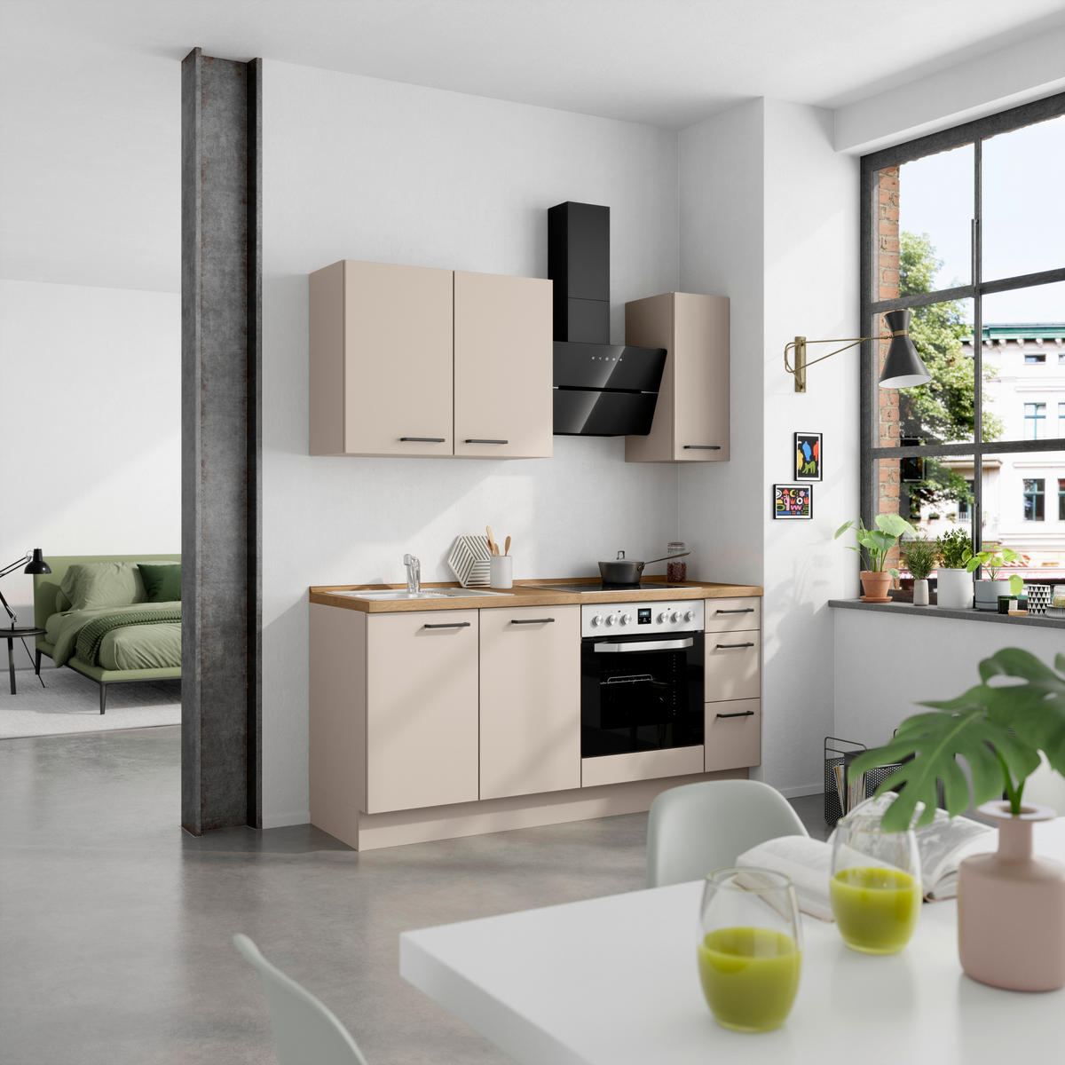 KÜCHENBLOCK Easytouch 180 cm  in Eichefarben, Sandfarben  - Sandfarben/Eichefarben, MODERN, Holzwerkstoff/Metall (180cm) - Nobilia