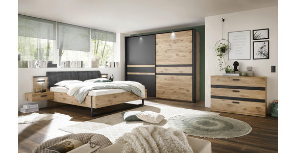 BETTANLAGE 180/200 cm  in Graphitfarben, Eichefarben  - Eichefarben/Graphitfarben, Design, Holzwerkstoff (180/200cm) - Xora