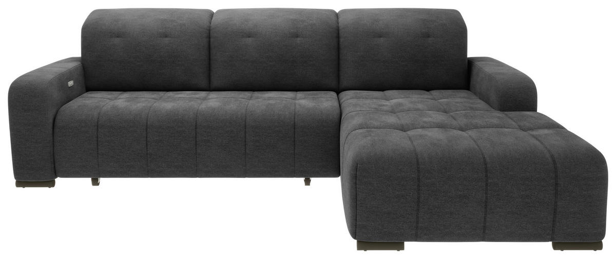 ECKSOFA VICARI Anthrazit Mikrofaser Kopfteilverstellung, Sitzvorzug  - Anthrazit/Schwarz, MODERN, Textil/Metall (292/185cm) - Livetastic