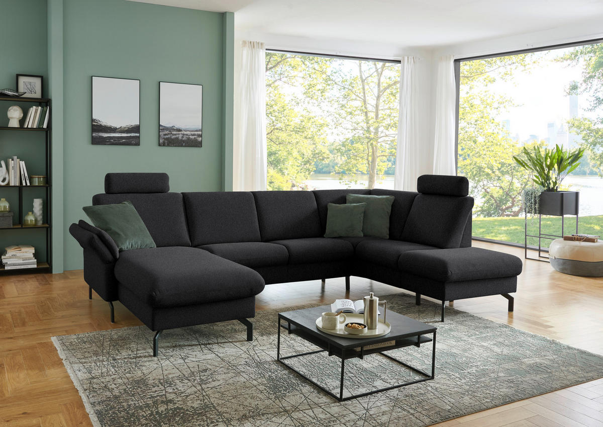 WOHNLANDSCHAFT  in Flachgewebe Schwarz  - Schwarz, KONVENTIONELL, Textil/Metall (170/307/190cm) - Beldomo Comfort