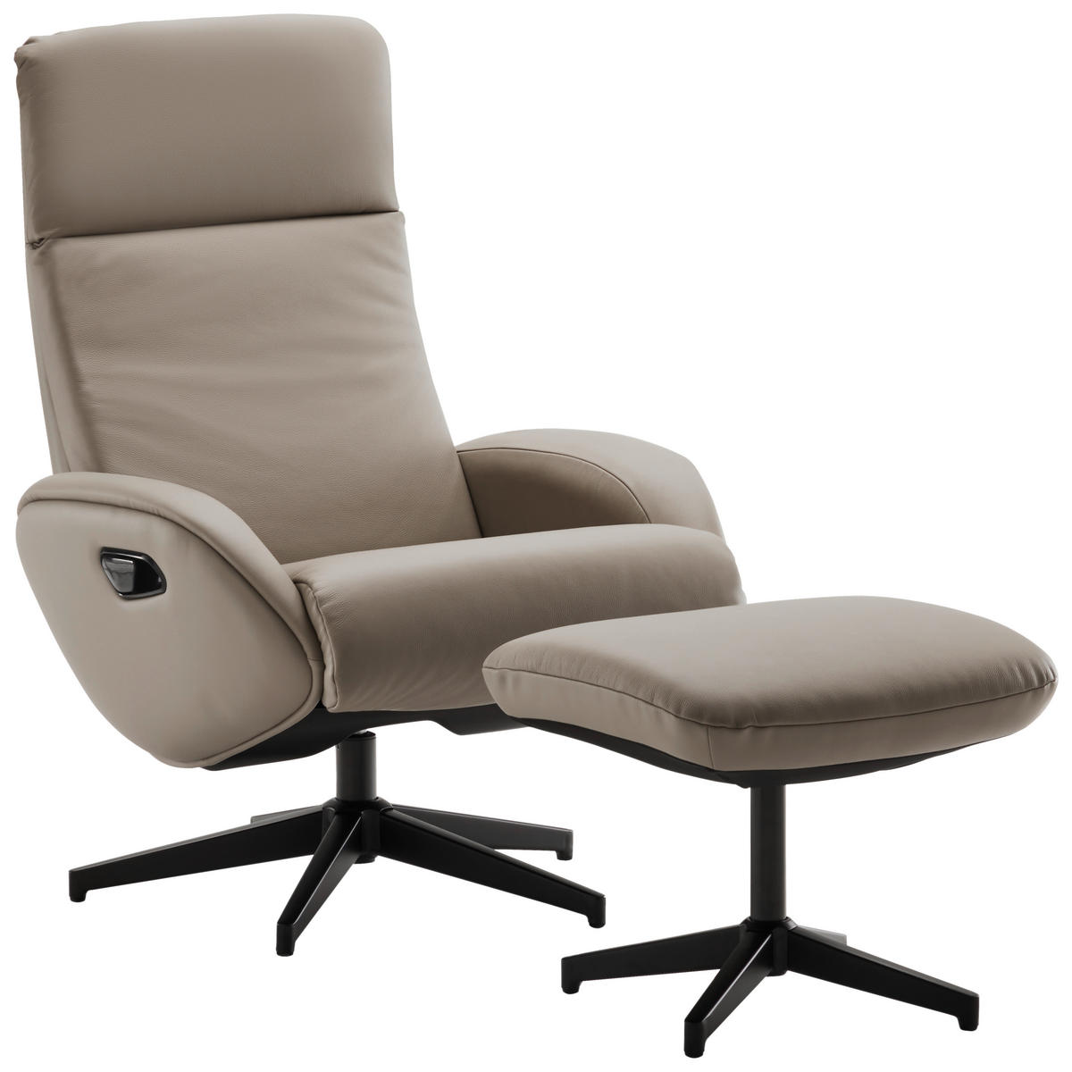 RELAXAČNÍ KŘESLO S TABURETEM, textil, kůže, šedohnědá - černá/šedohnědá, Design, kov/textil (77/107/75cm) - Livetastic