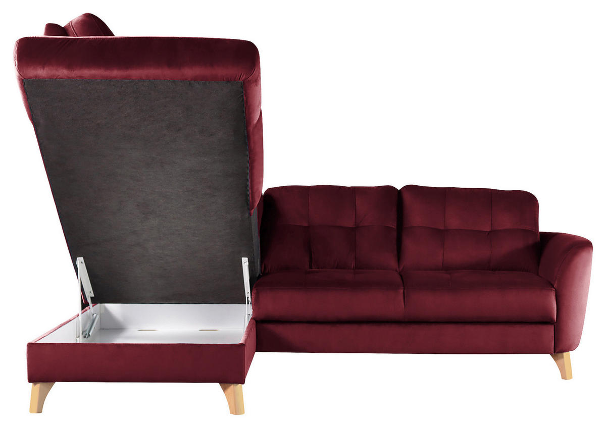 ECKSOFA Rot Samt  - Buchefarben/Rot, Design, Holz/Textil (190/236cm) - Livetastic