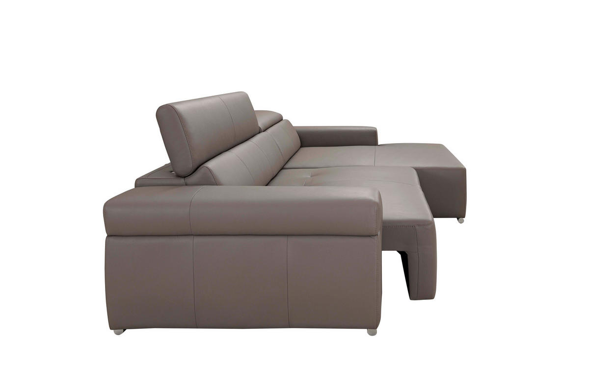 ECKSOFA inkl. Funktion DUA Grau Echtleder  - Chromfarben/Grau, Design, Leder/Metall (293/170cm) - Novel
