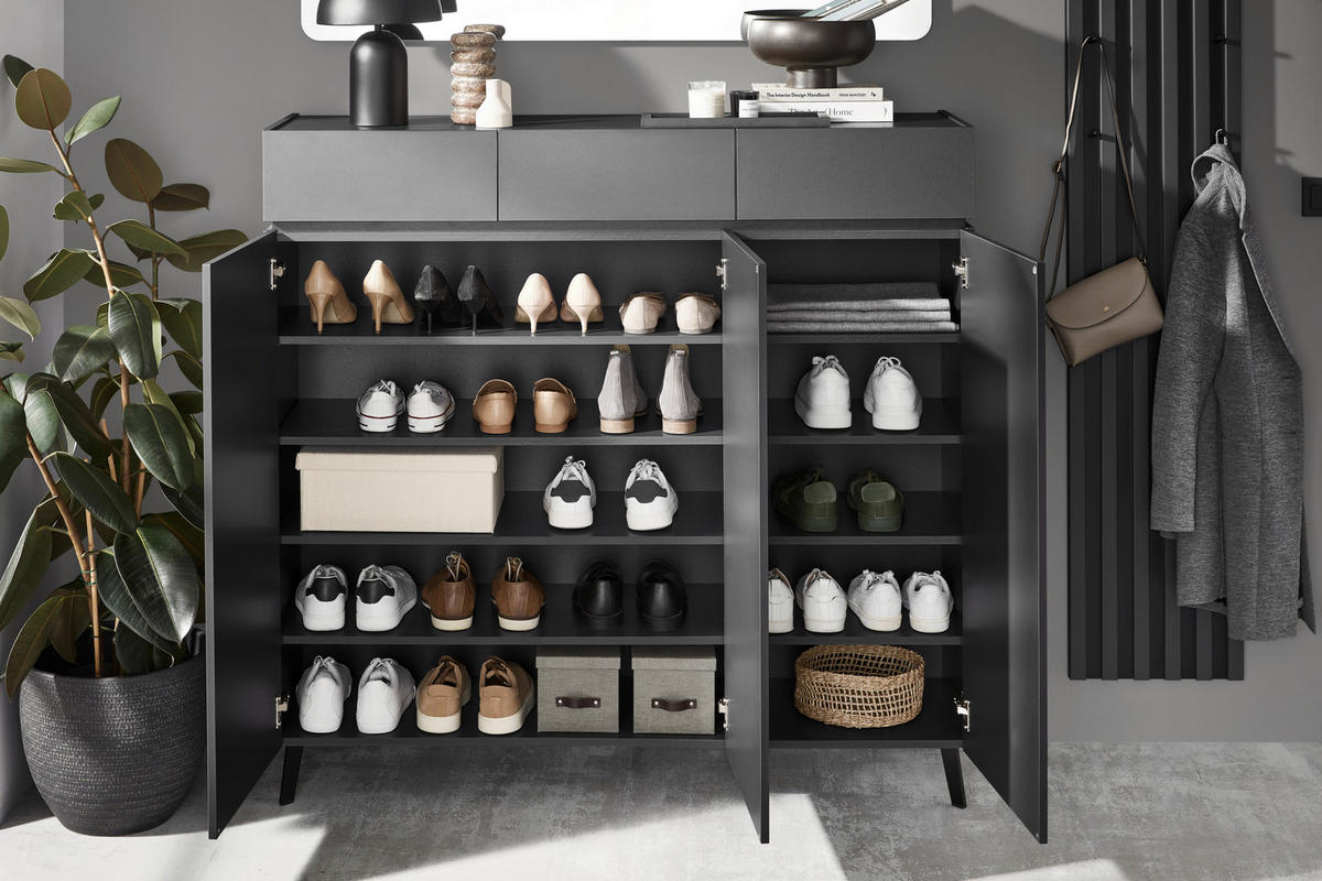 GARDEROBE 3-teilig  in 180/199/40 cm  - Graphitfarben, Design, Holzwerkstoff (180/199/40cm) - Voleo