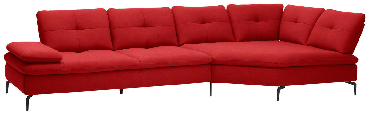 ECKSOFA in Flachgewebe Hellrot  - Hellrot/Schwarz, Design, Textil/Metall (344/157cm) - Chilliano