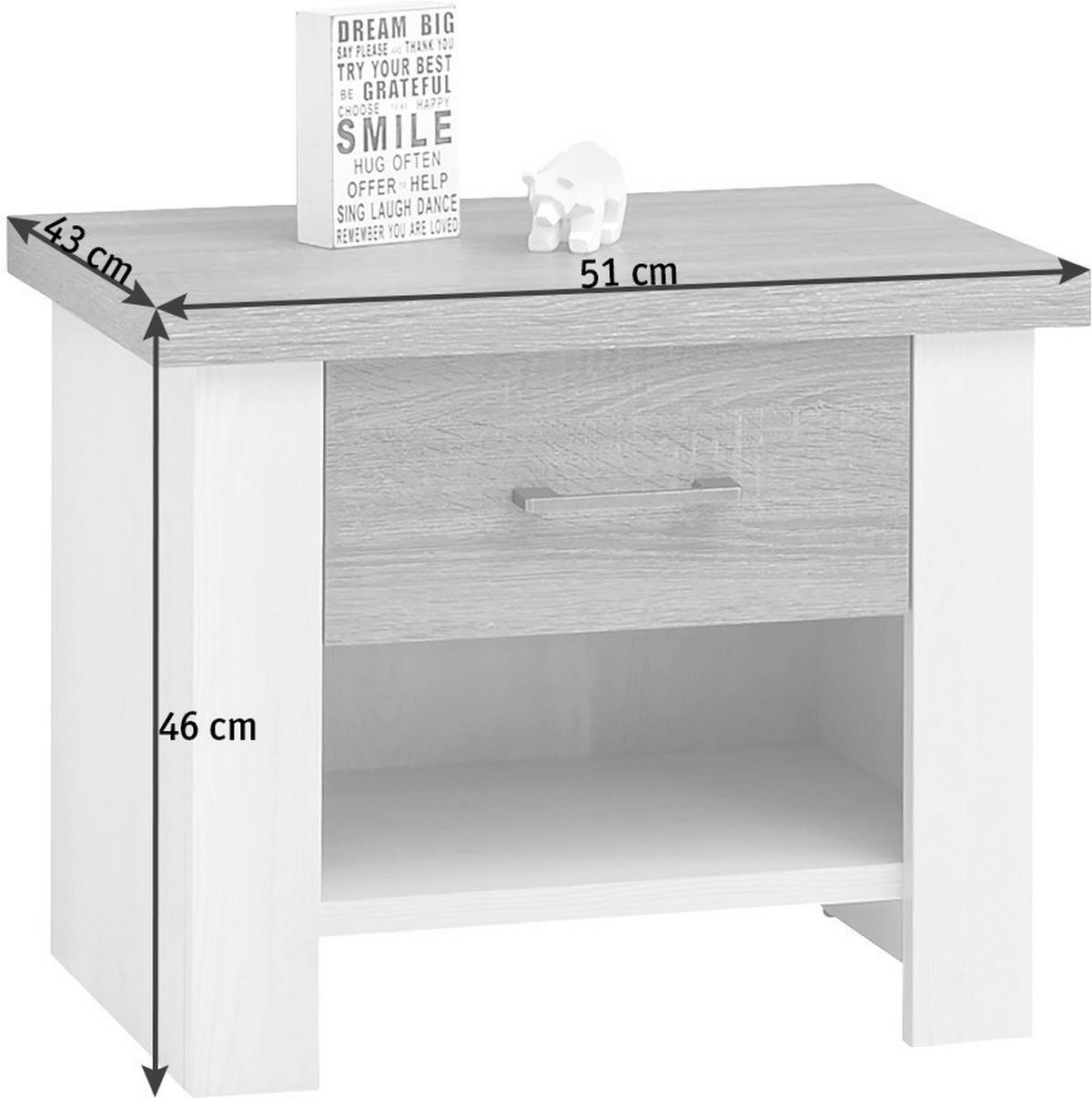NOČNÝ STOLÍK biela, farba hľuzovkového duba - biela/grafitová, Lifestyle, kov/kompozitné drevo (51/46/43cm) - Carryhome