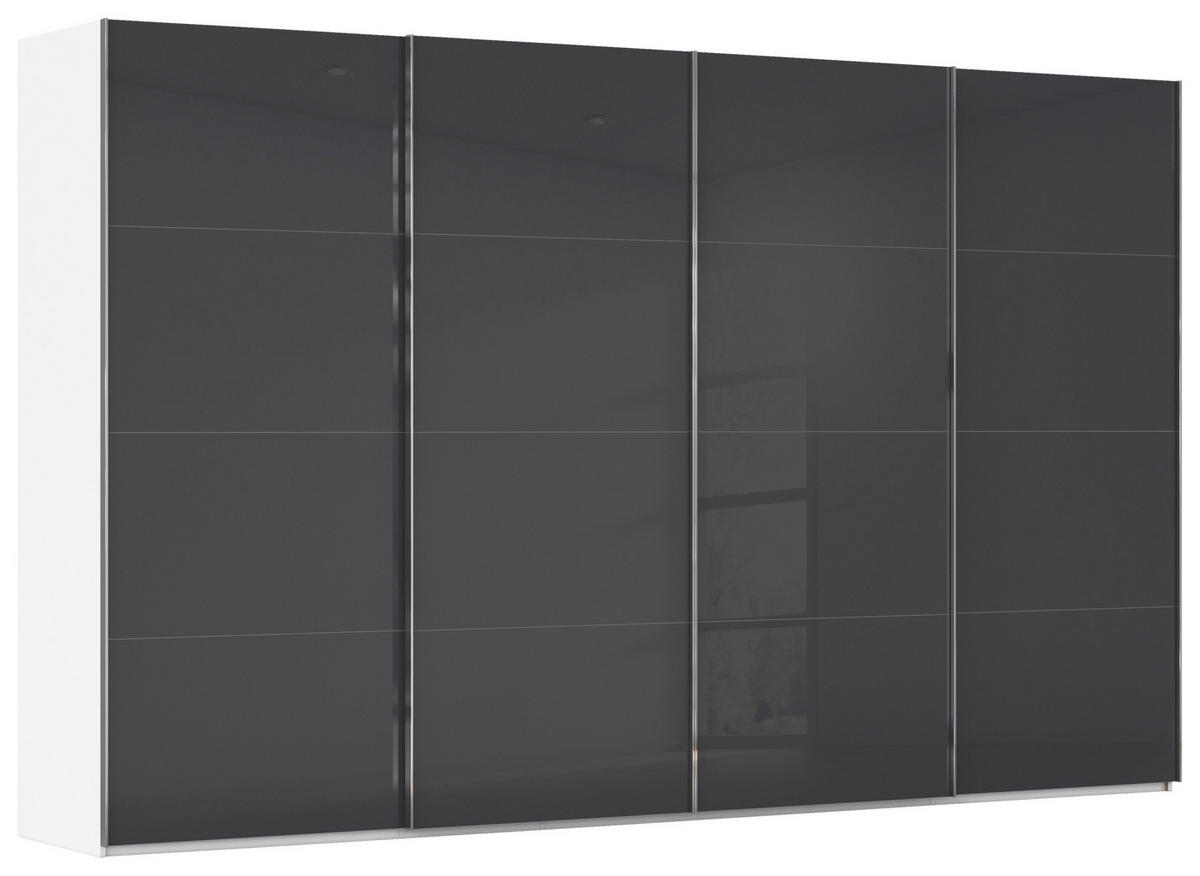 SCHWEBETÜRENSCHRANK 361/223/68 cm 4-türig Schwarz, Weiß  - Chromfarben/Schwarz, Design, Glas/Holzwerkstoff (361/223/68cm) - Novel