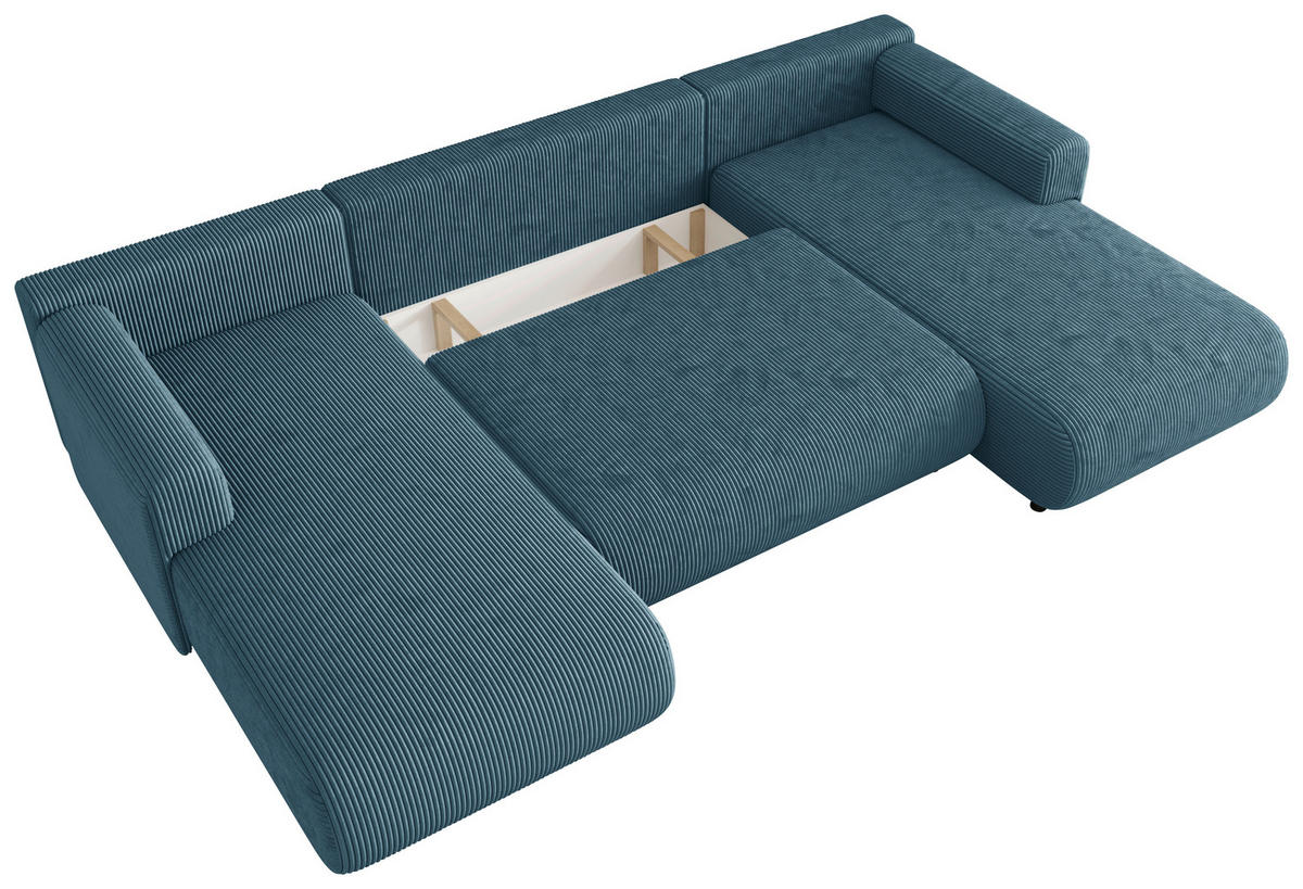 Wohnlandschaft inkl. Funktion Türkis Cord  - Türkis/Schwarz, KONVENTIONELL, Textil (200/360/200cm) - Xora