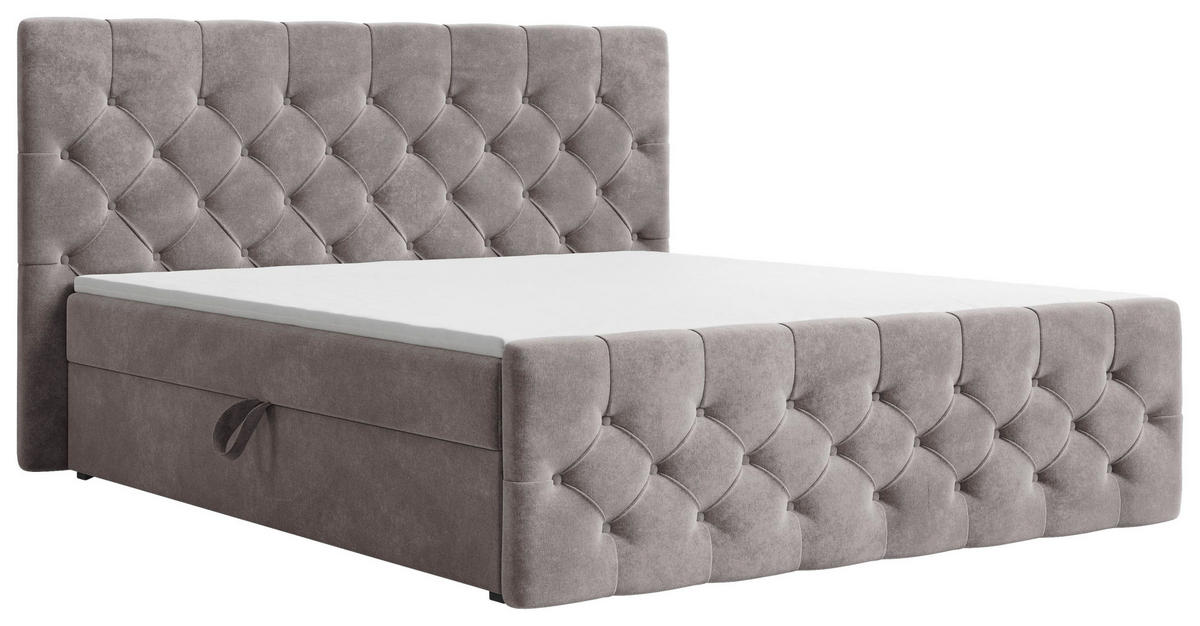 BOXBETT 140/200 cm,  in Taupe, Bettkasten, Topper, H2 + H3 = mittel + fest  - Taupe/Schwarz, MODERN, Holz/Kunststoff (140/200cm) - MID.YOU