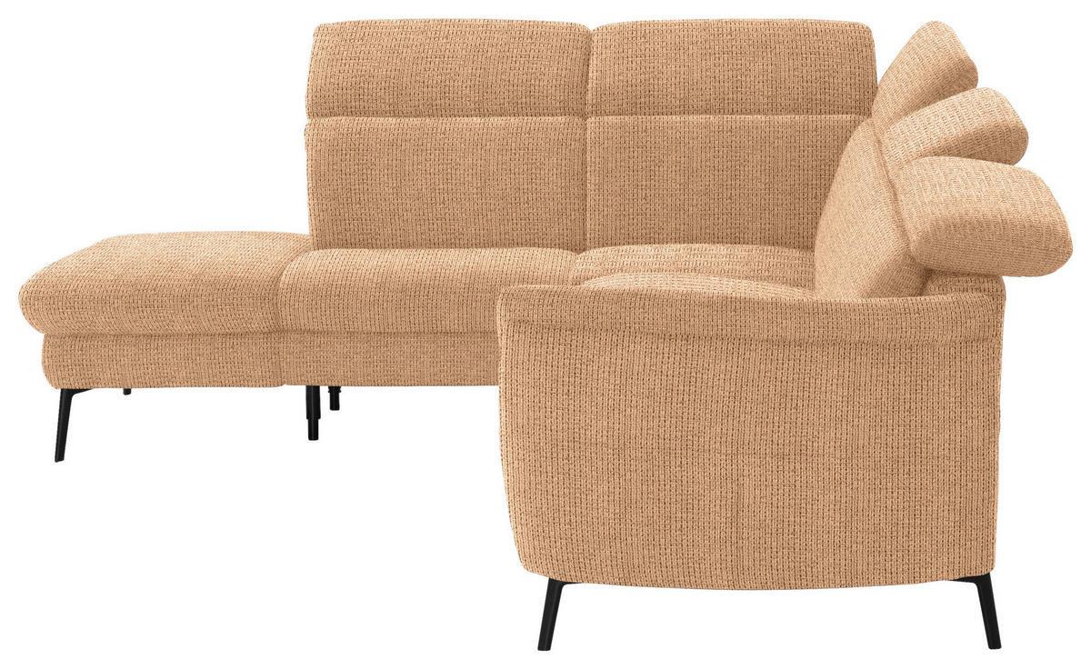 ECKSOFA in Struktur Cognac  - Cognac/Schwarz, Modern, Textil/Metall (235/275cm) - Cantus