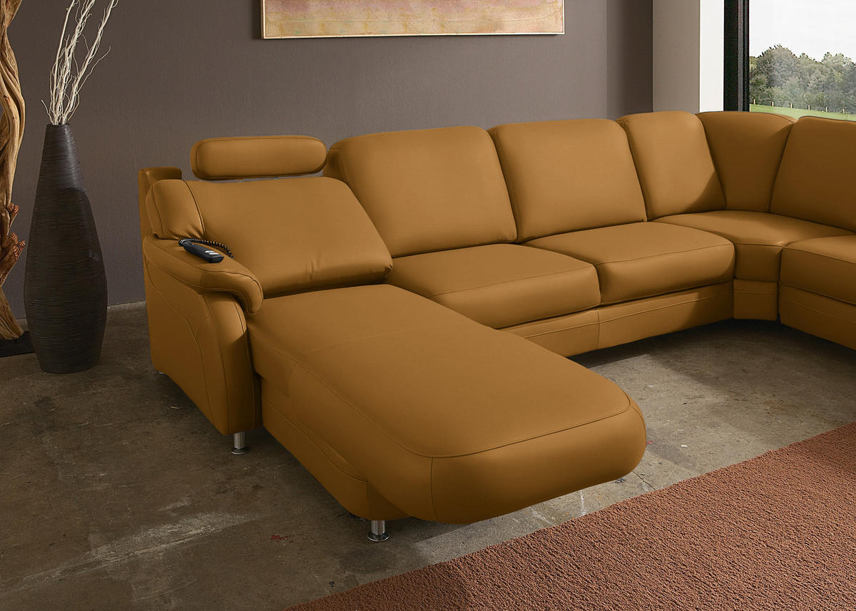 WOHNLANDSCHAFT Echtleder Senfgelb  - Senfgelb/Alufarben, Konventionell, Leder/Metall (165/329/239cm) - Beldomo Premium