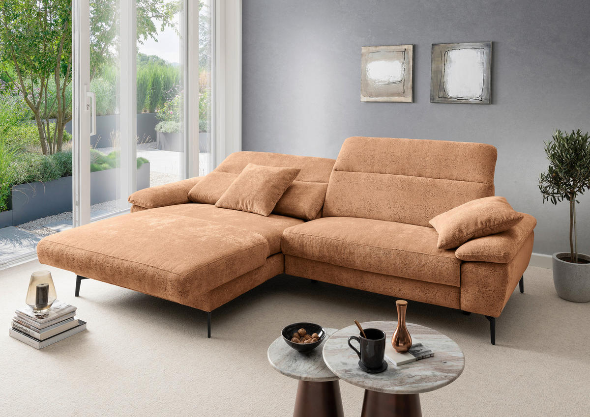 ECKSOFA Chenille Koralle  - Koralle/Schwarz, Konventionell, Textil/Metall (178/300cm) - Livetastic