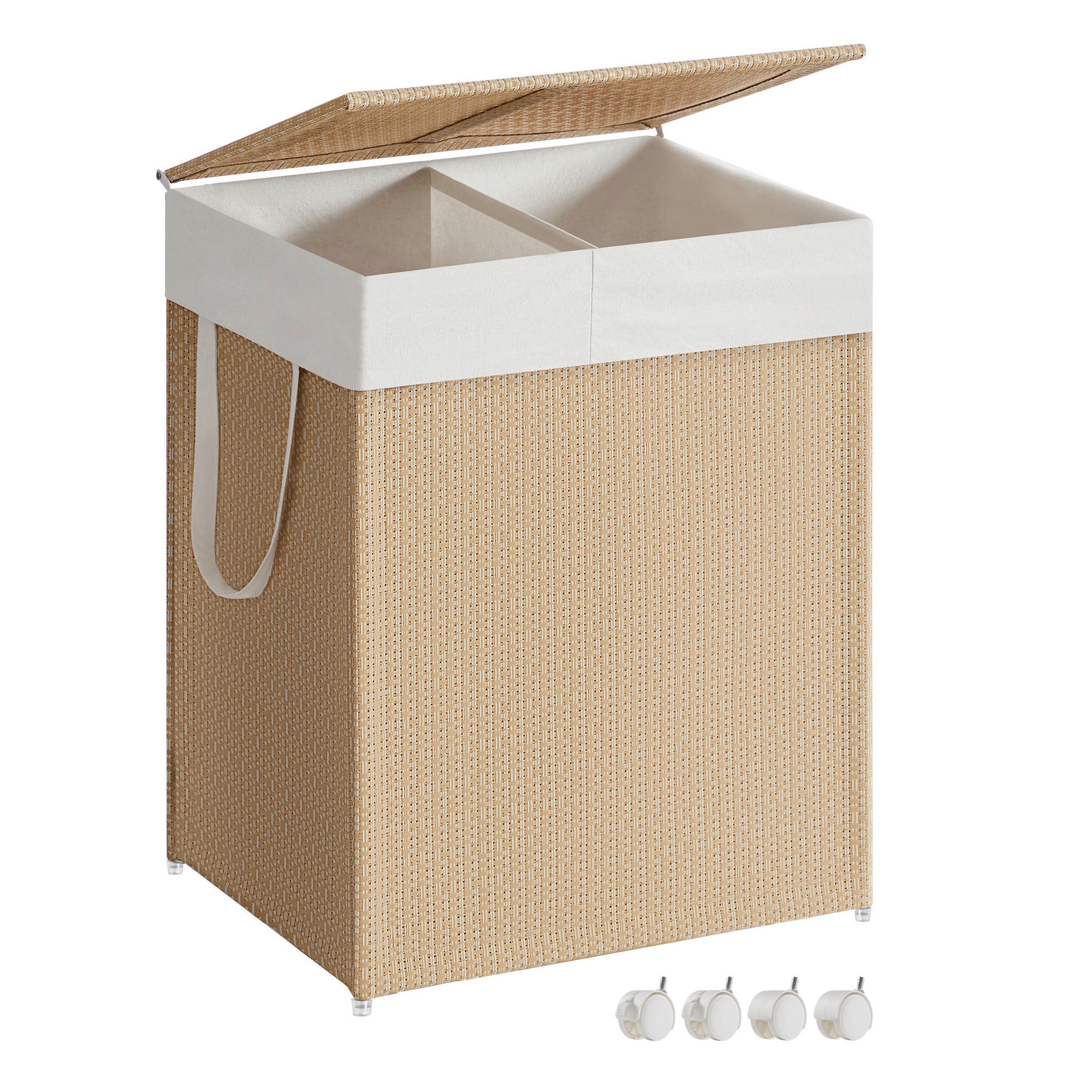 WÄSCHEKORB - Beige/Weiß, Trend, Textil/Metall (46,5/65/37,5cm) - Boxxx