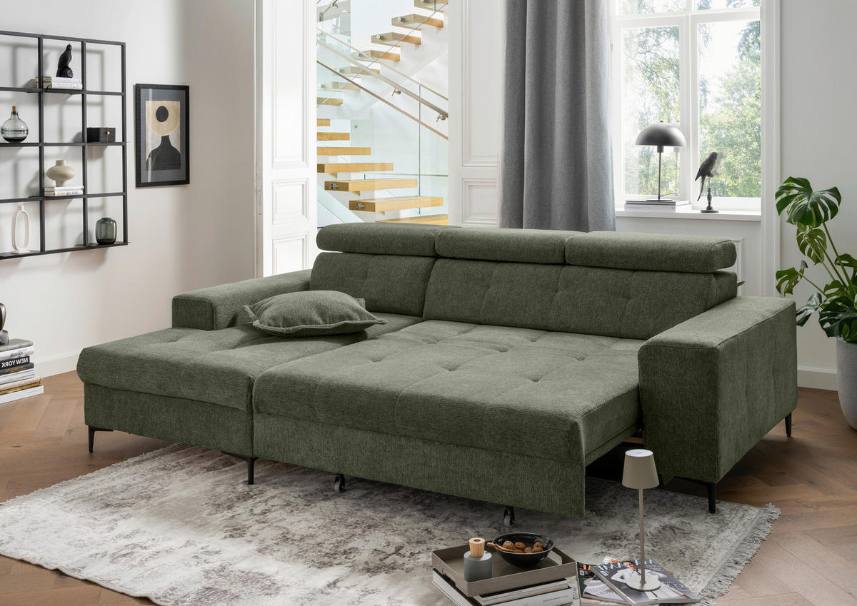 ECKSOFA Chenille Dunkelgrün  - Dunkelgrün/Schwarz, Basics, Textil/Metall (186/270cm) - Livetastic