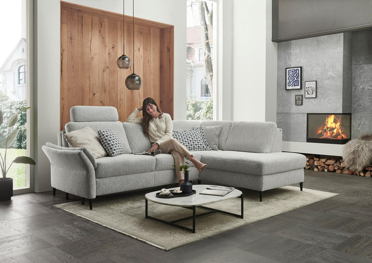 ECKSOFA Webstoff Ecru  - Ecru/Schwarz, Konventionell, Textil/Metall (277/201cm) - Dieter Knoll