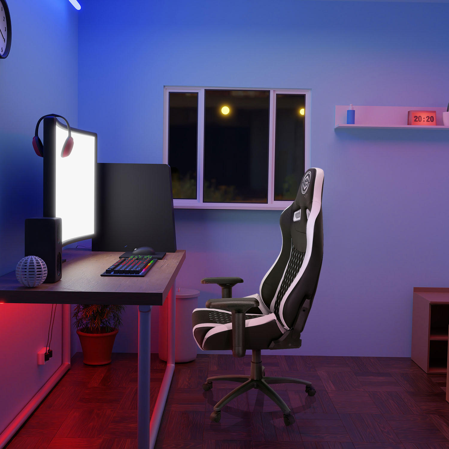 GAMINGSTOL  i läderimitation, flatväv svart, vit  - vit/svart, Modern, metall/textil (74/137/66cm) - MID.YOU