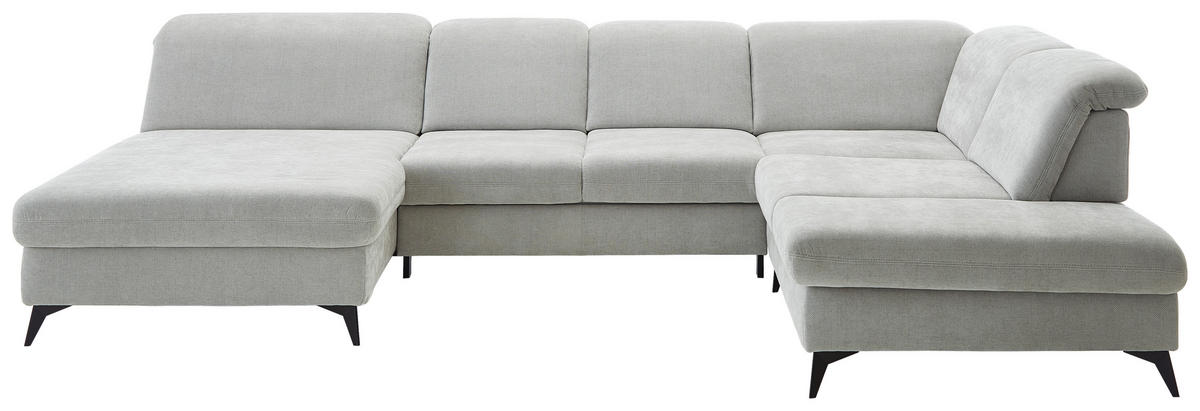 WOHNLANDSCHAFT in Chenille Silberfarben  - Silberfarben/Schwarz, Design, Textil/Metall (198/369/255cm) - Beldomo Style