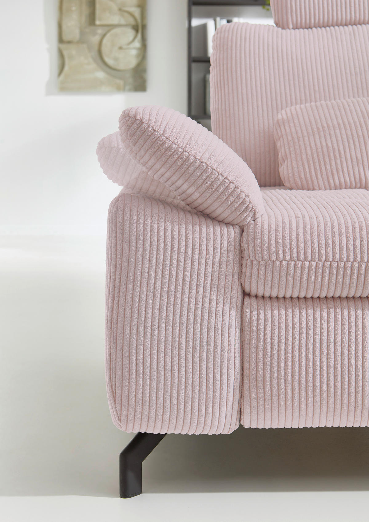ECKSOFA in Cord, Velours Altrosa  - Schwarz/Altrosa, Design, Textil/Metall (291/197cm) - Beldomo Style