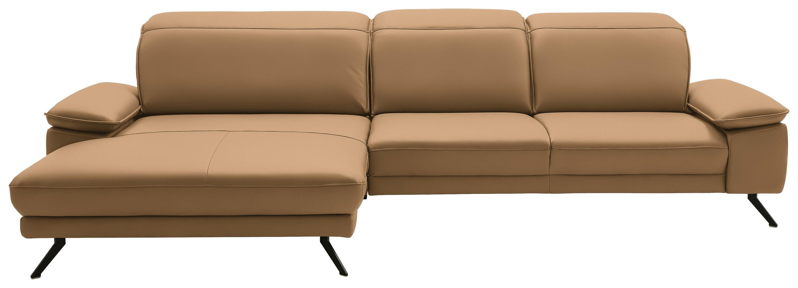 ECKSOFA in Echtleder Honig  - Schwarz/Honig, Design, Leder/Metall (193/332cm) - Dieter Knoll